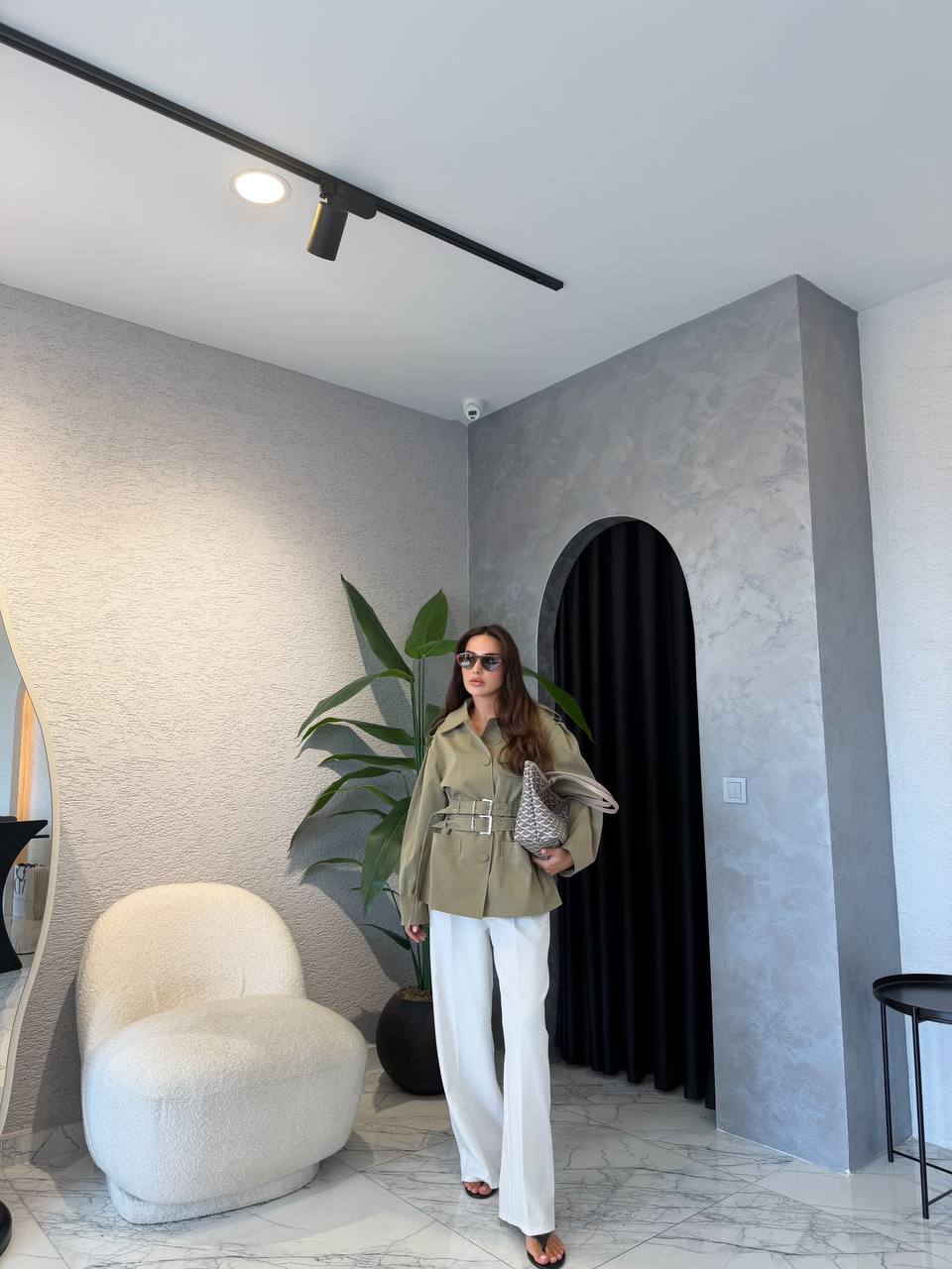 6374 Çift Kemer Premium Trenç Haki
