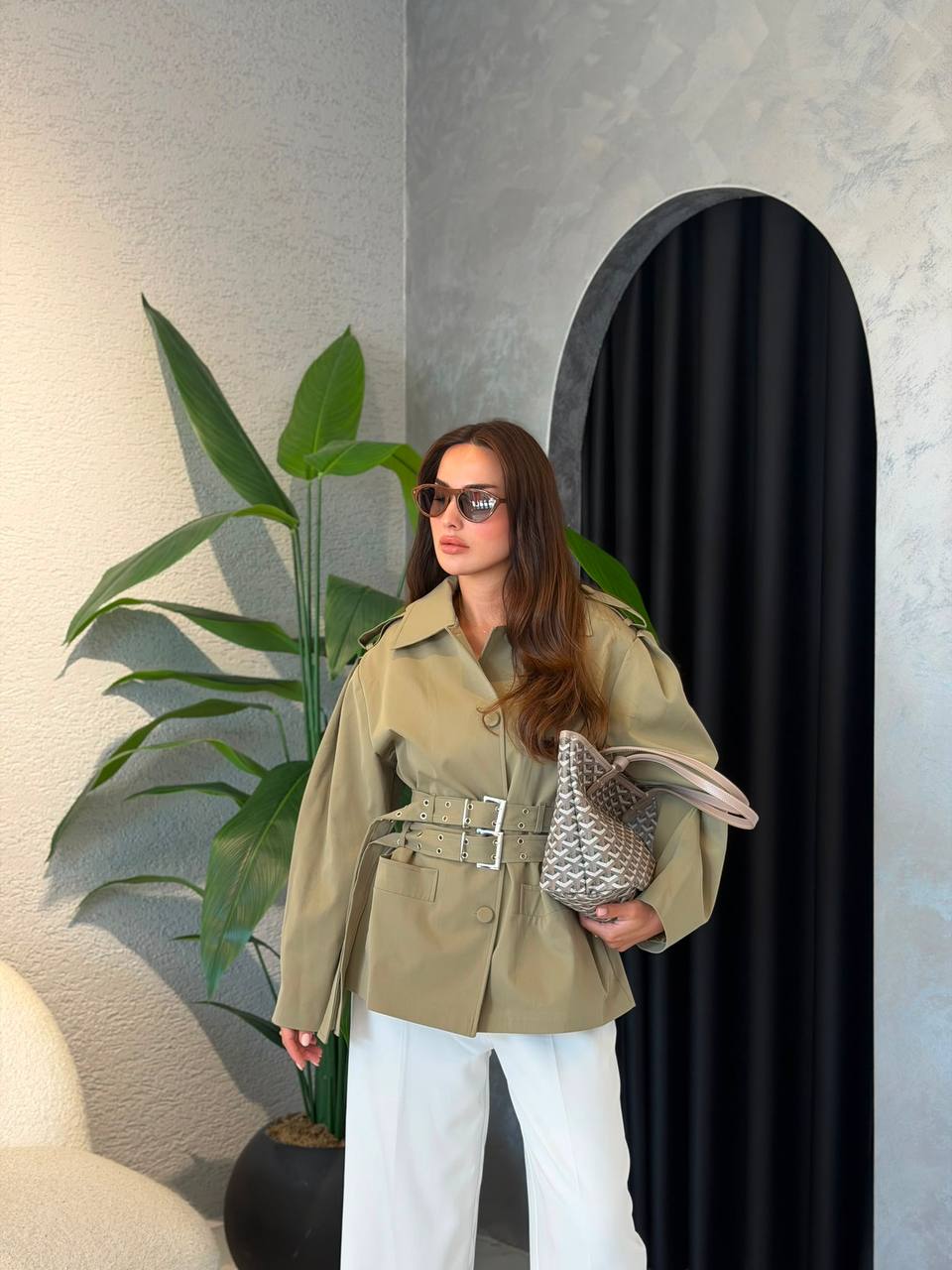 6374 Çift Kemer Premium Trenç Haki